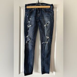American Eagle Outfitters Dark Blue Distressed Skinny Jeans